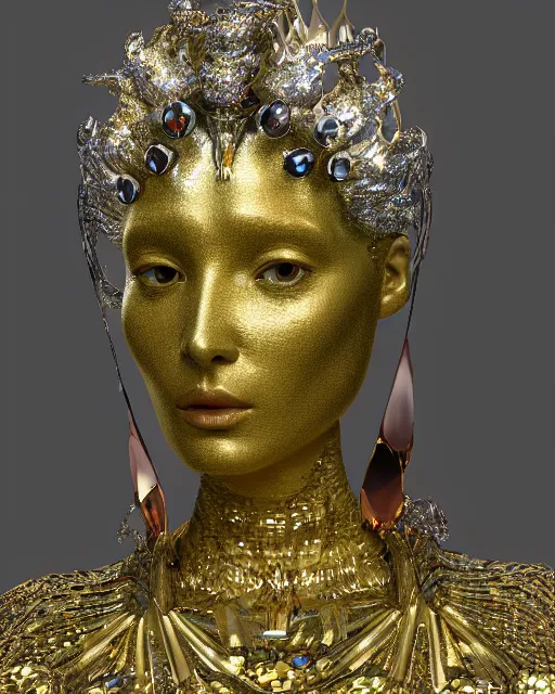 Image similar to a highly detailed metahuman 4 k close up render of an alien goddess bella hadid monument guardian angel in iris van herpen dress schiaparelli in diamonds crystals swarovski and jewelry iridescent in style of alphonse mucha gustav klimt trending on artstation made in unreal engine 4