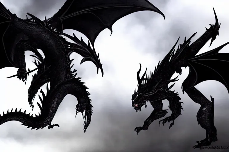 Prompt: A fantasy black dragon, dramatic