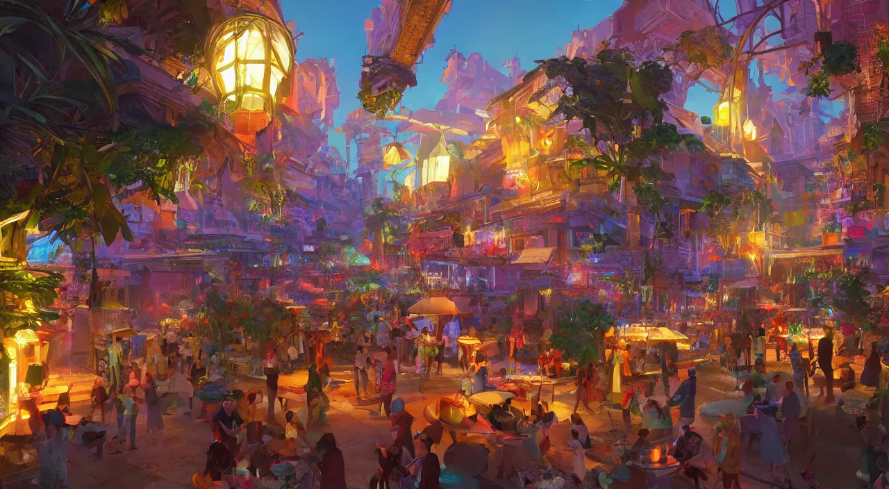 Image similar to bazaar zouk oriantal multicolorful sky shine place mosquet painting stylized digital video game icon global illumination ray tracing 8 k hd resolution, by ilya kuvshinov and cushart krentz and gilleard james