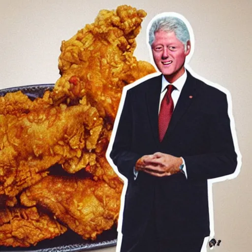 Image similar to a highly detailed, full length, gorgeous portrait of bill clinton, eating fried chicken