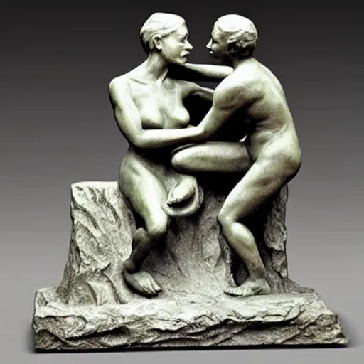 Prompt: sculpture, the conversation. surrealist, bronze statues, auguste rodin