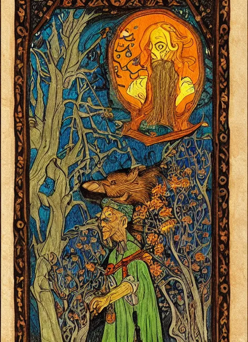 Image similar to scary slavic tale ; ivan bilibin style ; 8 k ; sharp focus