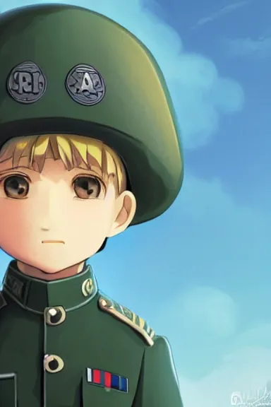 Image similar to beautiful little boy in nazi male uniform. made in abyss art style, sharps focus, cute detailed artwork, anatomically correct, ilya kuvshinov, reflection, perfect composition, wallpaper mobile, digital art, detailed anime soft face, symmetrical face, western comic, illustration, realistic, nazism, smooth, lois van baarle, gold ration, soft details