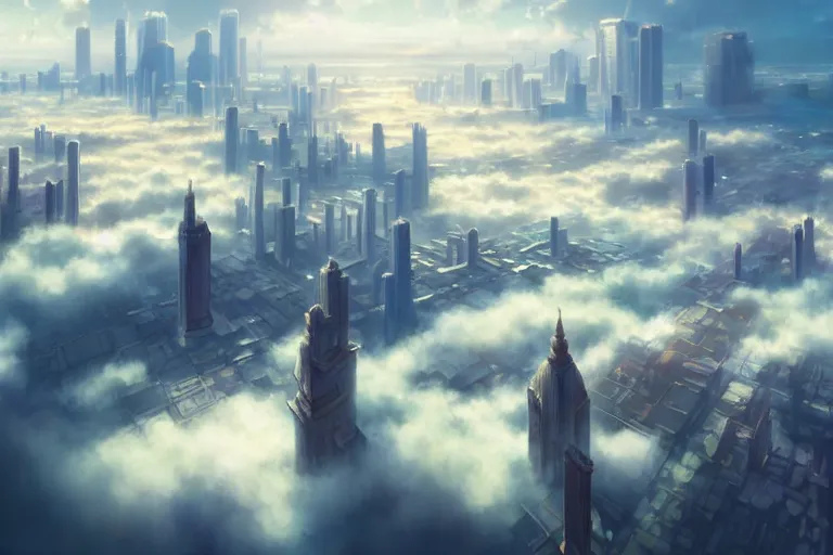 Prompt: ultra realistic city floating on clouds, colors, 8 k, hd, details, fantasy, epic, ancient city, illustration concept art anime key visual trending pixiv fanbox by wlop and greg rutkowski and makoto shinkai and studio ghibli and kyoto animation symmetrical facial features