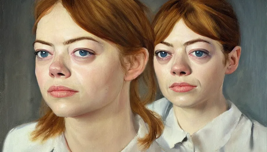 Prompt: painting by borremans, emma stone, detailed, stunning