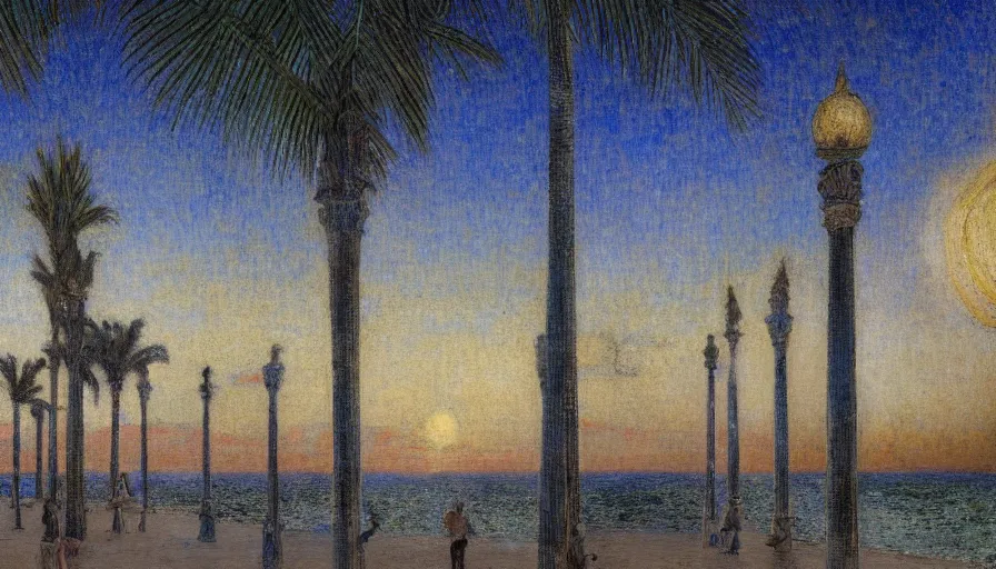 Image similar to a ultradetailed beautiful painting of the night sky of the amazonas palace balustrade designed by jules bastien - lepage, tarsila do amaral, frank weston and gustave baumann, beach, trending on artstation, mediterranean, palm trees, sharp focus, giant greek columns, soft light, 8 k 4 k