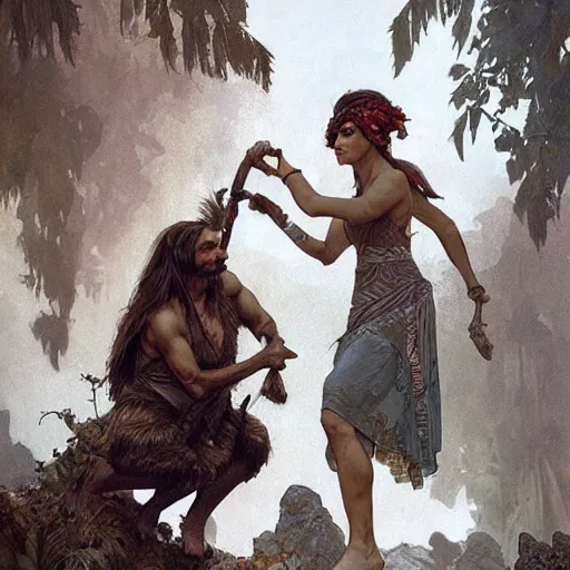 Image similar to Neanderthal wedding, original historical photo, highly detailed, sharp focus, illustration, by artgerm and greg rutkowski and alphonse mucha and loish and WLOP