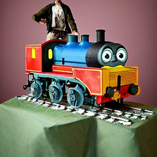 Prompt: zombie apocalypse thomas the tank engine sculpture