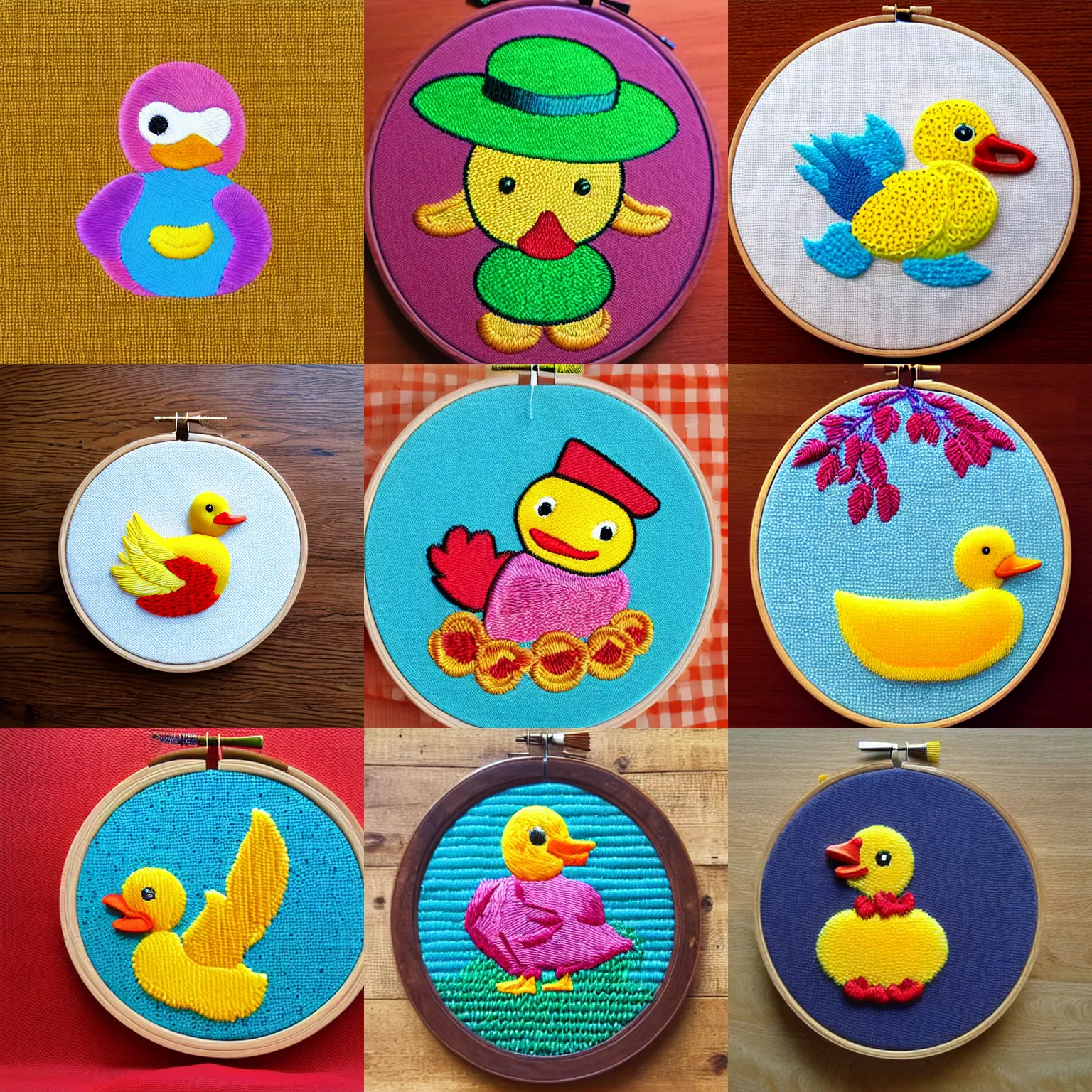 Prompt: rubber duck embroidery