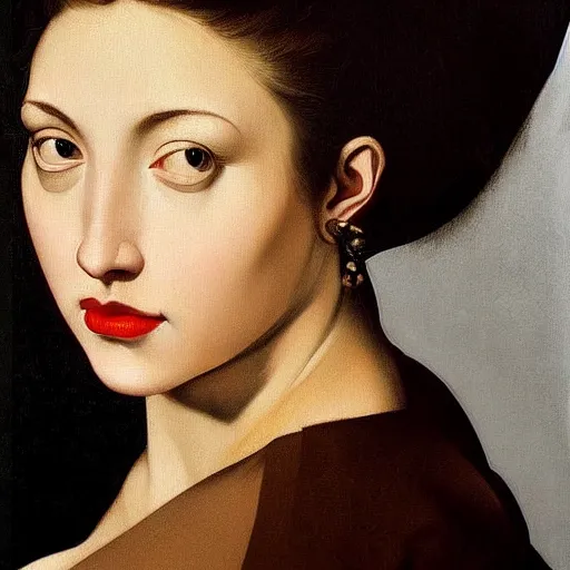 Prompt: painting hyper realistic of a beautiful woman by Caravaggio in the style of social network
