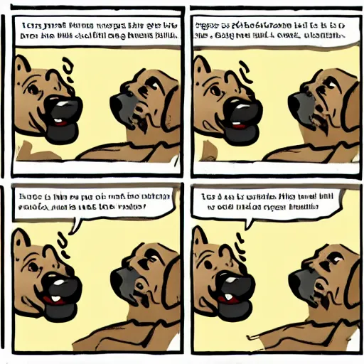 Prompt: “four-panel comic of a dog having a revelation”