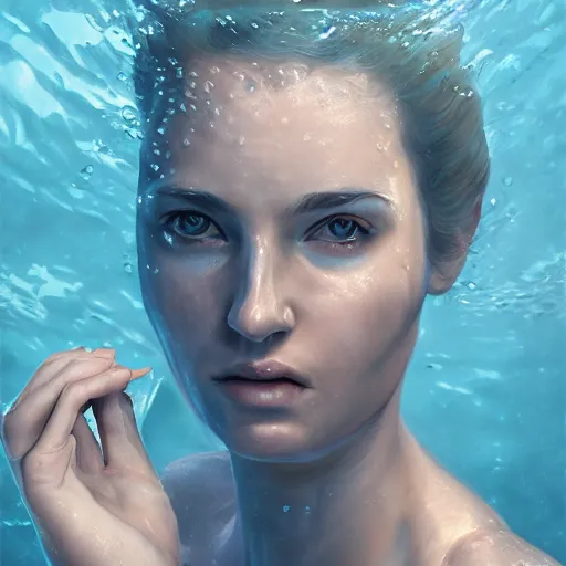 Image similar to underwater portrait of a woman, by samantha french, highly detailed, matte painting, artstation, 8 k