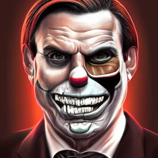 Image similar to a realistic digital painting portrait of bolsonaro as a zombie clown by artgerm