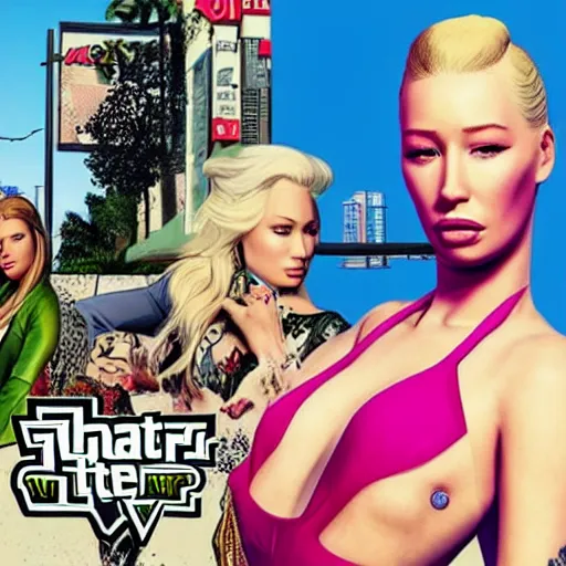 Image similar to Iggy Azalea in GTA V cover, rockstar games, no text,