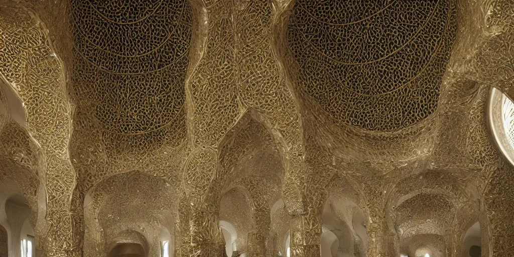 Image similar to knitting gold mosque architecture by giger alien