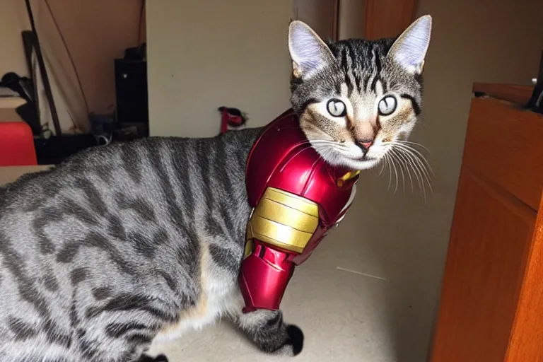 Prompt: cat in an iron man suit