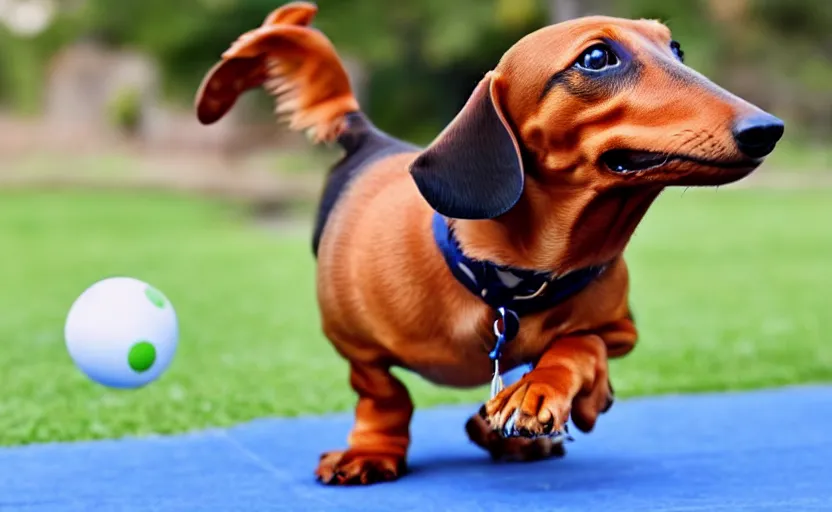 Image similar to happy dachshund catching a ball