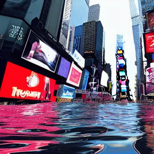 Prompt: photo of times square submerged underwater