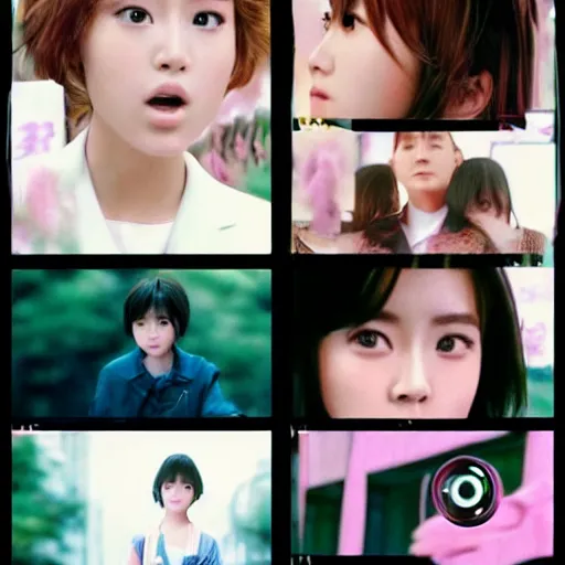 Image similar to 1990s, perfect, dynamic, epic, cinematic 8K HD movie shot of semi-close-up japanese beautiful cute young J-Pop idol actress girl face, she express joy and posing. By a Chinese movie director. Motion, VFX, Inspirational arthouse, high budget, hollywood style, at Behance, at Netflix, with Instagram filters, Photoshop, Adobe Lightroom, Adobe After Effects, taken with polaroid kodak portra