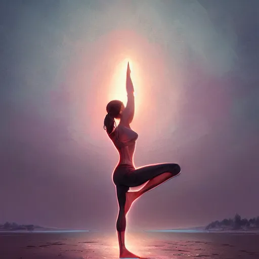 Image similar to detailed intricate digital illustration by greg rutkowski and artgerm and wlop and sanford robinson gifford ; yoga pose, bioluminescent, radiant veins glowing through skin ; 1 3 mm film, arri alfa anamorphic lens, sharp focus ; dark background, lit from behind, light going through skin, trending on artstation 8 k