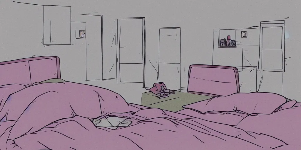 Prompt: anime digital drawing of a comfy bedroom