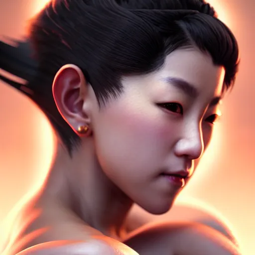 Image similar to portrait of chun li, au naturel, hyper detailed, digital art, trending in artstation, cinematic lighting, studio quality, smooth render, unreal engine 5 rendered, octane rendered, art style by klimt and nixeu and ian sprigger and wlop and krenz cushart.