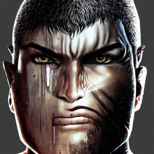 Image similar to digital art semi-realistic portrait of guts from berserk extremely detailed, made by wlop and maxwell boas