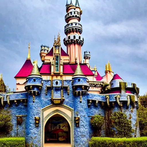 Prompt: overgrown disneyland castle that has been unkept for thousands of years, trending on unsplash, 4 k photorealism, 4 k quality, intricately defined, complexly detailed