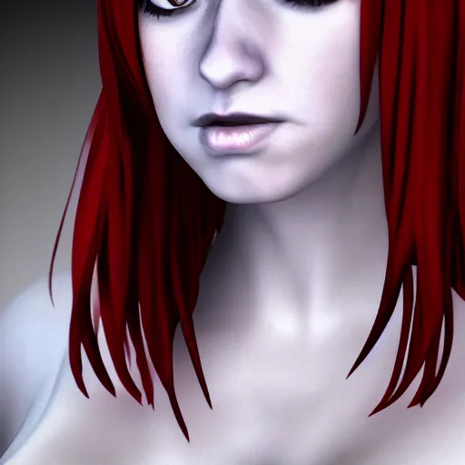 Prompt: christina hendricks as death note anime characters, 3 d render, blender,