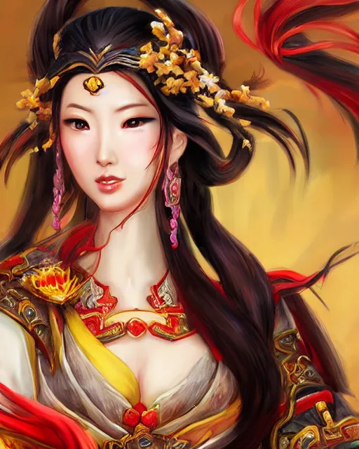 Image similar to diao chan from romance of three kingdoms in the paintetly style of WLOP, artgerm, brush stroke oil painting, imagine fx, artstation