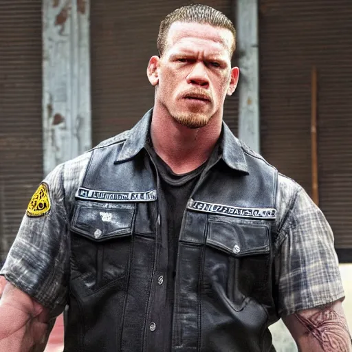 Image similar to jhon cena in sons of anarchy very detailed 4k quality super realistic