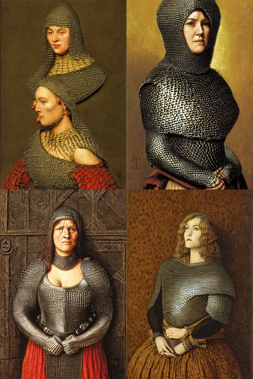 Prompt: portrait by johfra bosschart | large and strong medieval woman wearing chainmail armor |