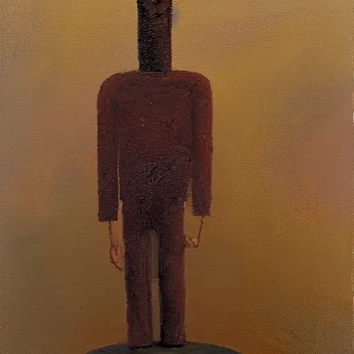 Prompt: an impasto painting by shaun tan of an abstract lonely sculpture by the caretaker and ivan seal