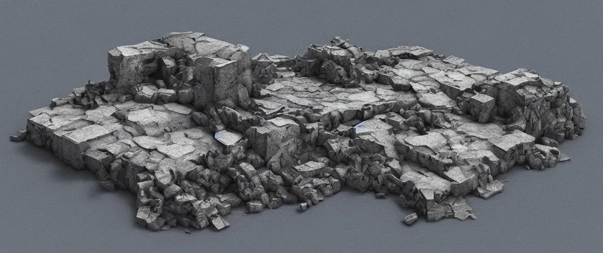 Image similar to a crumbling island in space, 3 d render