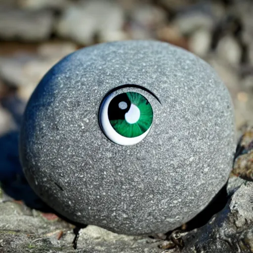 Prompt: grey rock with googly eyes