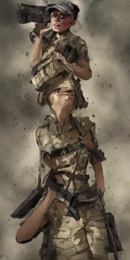 Image similar to a female peshmerga, by Rafael Albuquerque, trending on Artstation