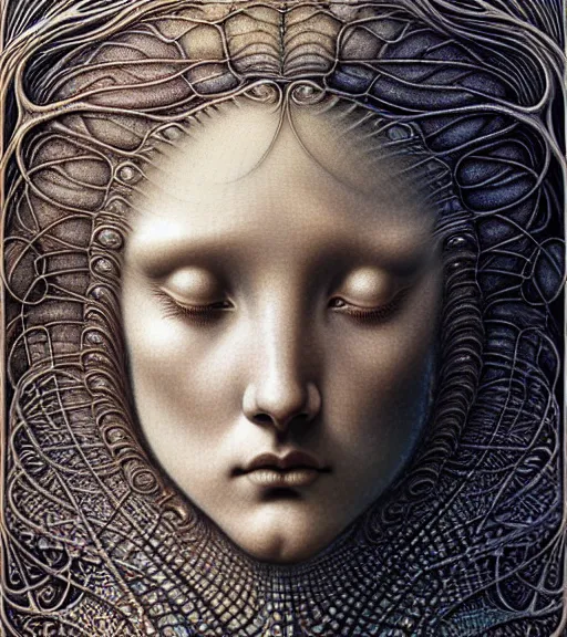 Prompt: detailed realistic beautiful ocean goddess face portrait by jean delville, gustave dore, iris van herpen and marco mazzoni, art forms of nature by ernst haeckel, art nouveau, symbolist, visionary, gothic, neo - gothic, pre - raphaelite, fractal lace, intricate alien botanicals, ai biodiversity, surreality, hyperdetailed ultrasharp octane render