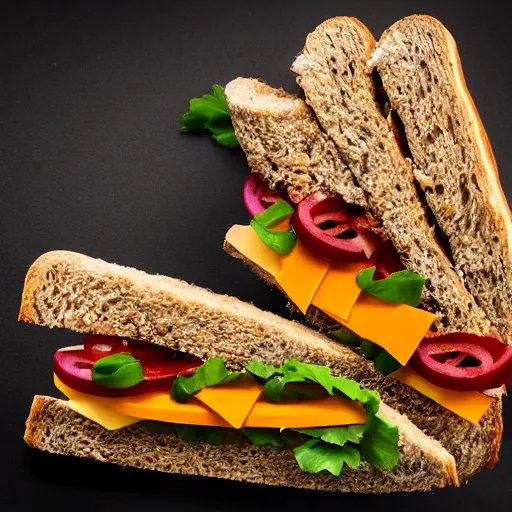 Image similar to sandwich of led lights with seitan and cheddar, studio photo, amazing light