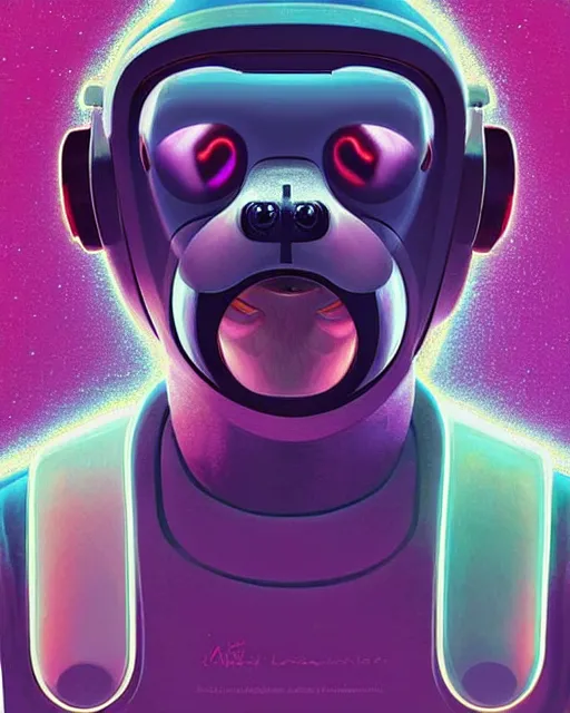 Prompt: sloth as future coder man looking on, sleek cyclops display over eyes and sleek bright headphoneset, neon accent lights, holographic colors, desaturated headshot portrait digital painting by dean cornwall, rhads, john berkey, tom whalen, alex grey, alphonse mucha, donoto giancola, astronaut cyberpunk electric