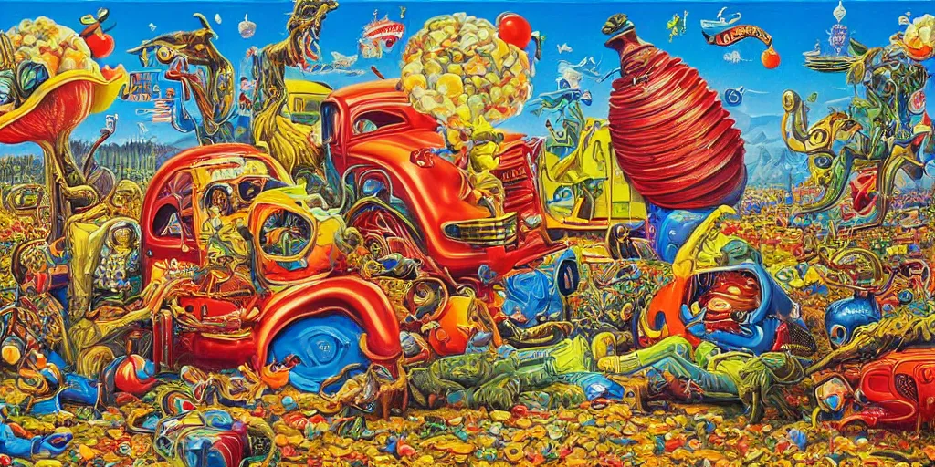 Image similar to simple composition refined oil painting lowbrow pop surreal masterpiece in the style of robert williams todd schorr perfect uncluttered composition,