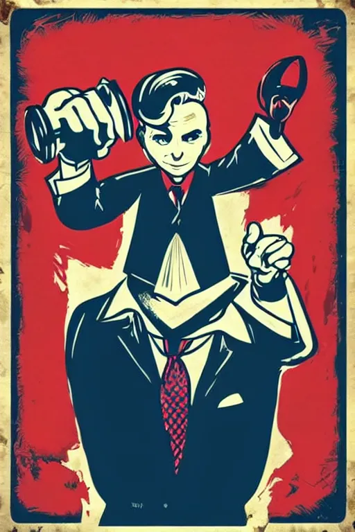 Image similar to men using tie shirt, pop art, bioshock infinite art style