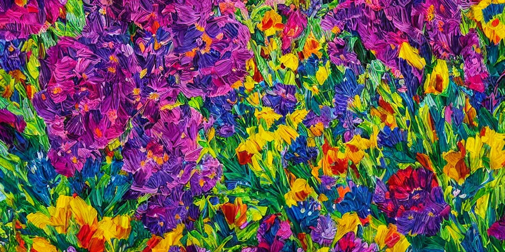 Image similar to flowers landscape, by jenny brozek and adrien cantone, intricate, sharp focus, detailed, lively colors