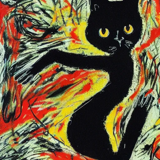 Prompt: black cat painted by jackson pollock