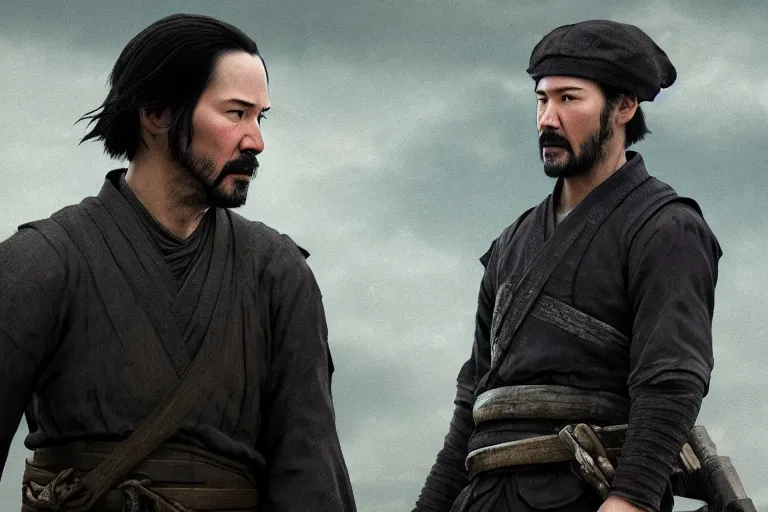 Prompt: keanu reeves in ghost of tsushima, cinematic, video game screenshot