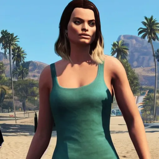 Prompt: margot robbie as a grand theft online 5 character