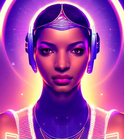 Image similar to symmetry!! egyptian princess of technology, solid cube of light, hard edges, product render retro - futuristic poster scifi, lasers and neon circuits, brown skin gorgeous egyptian princess, intricate, elegant, highly detailed, digital painting, artstation, concept art, smooth, sharp focus, illustration, dreamlike, art by artgerm