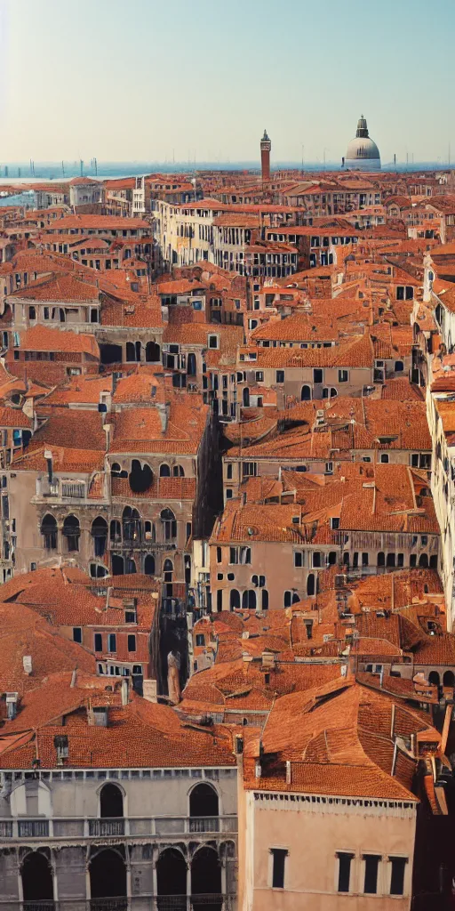 Prompt: window in foreground, venice in background, by wes anderson