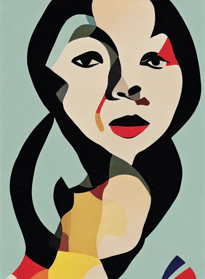 Prompt: graphic design, close portrait of a beautiful woman by milton glaser and lilian roxon, detailed