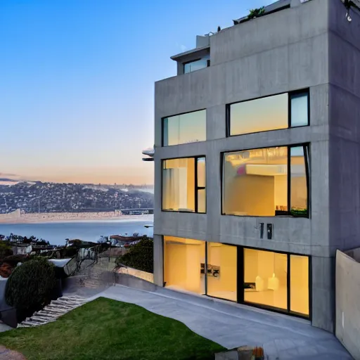 Image similar to a modern concrete mansion on the bluffs overlooking downtown san francisco