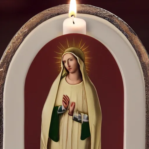 Prompt: virgin mary on a candle